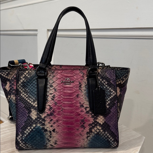 Coach Bag Crosby Python Embossed Leather Carryall Small Purple Pink Tote Rare - Picture 4 of 17